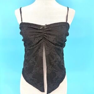 Mixed Threads Los Angeles Black Sheer Lace Split Front Babydoll Top Size M